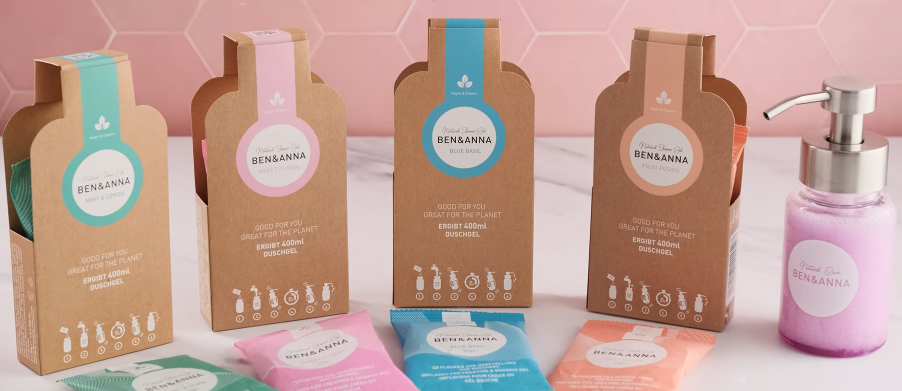 Shower gel vlokken, 4 geuren | Ben&Anna, 40gr